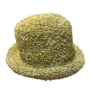 Vintage Y2K Textured Slub Winter Bucket Hat Green Wool Alpaca Made in Italy‎